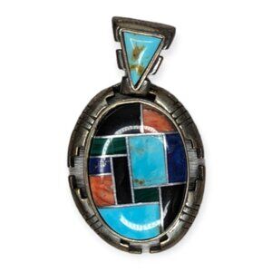 Carolyn Pollack Sterling Silver 925 Inlaid Turquoise Onyx Oval Pendant